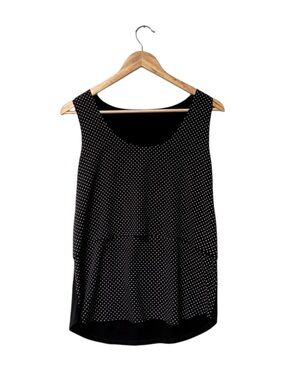 PROMOD Black Sleeveless flowy top with losanges dots Size S